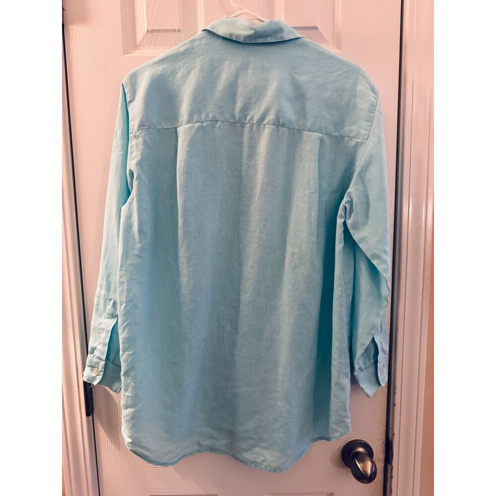 Liz Claiborne Linen Button Down Shirt Women’s S Blue Coastal Beachy Lightweight - Picture 4 of 8